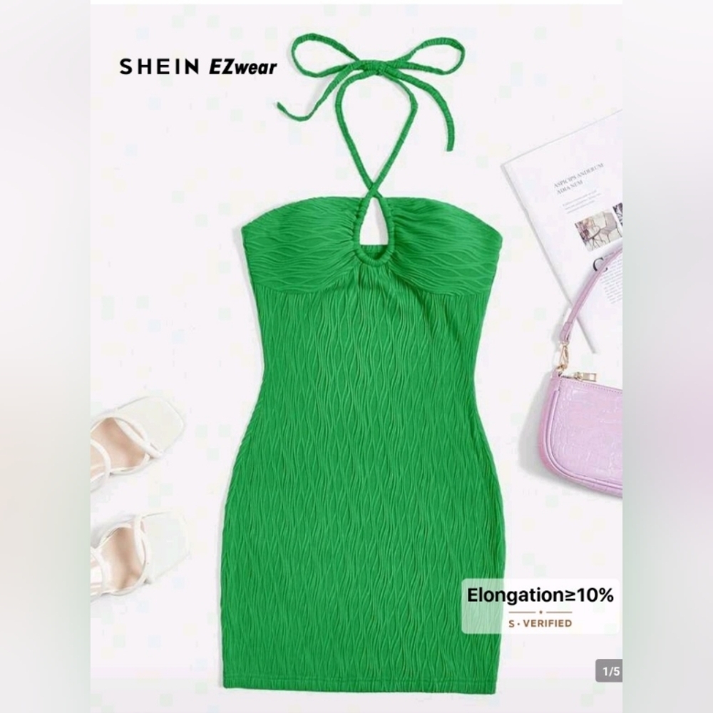 NWT SHEIN Ladies Halter Emerald Mini Dress